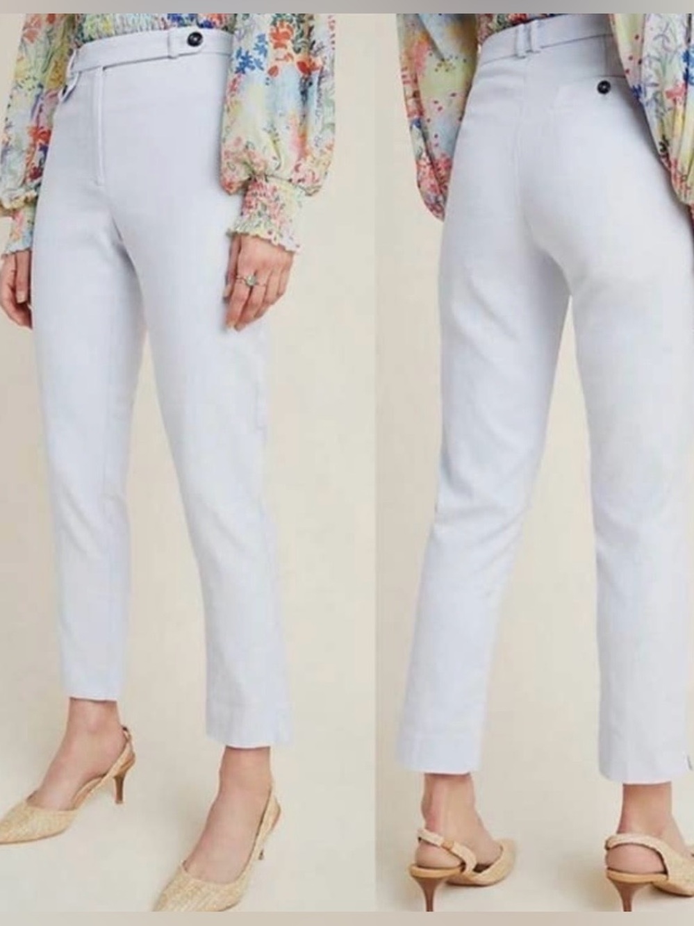 Anthropologie Pale Blue Cotton Cropped Essential Slim Trousers